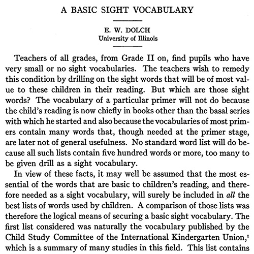 A Basic Sight Vocabulary